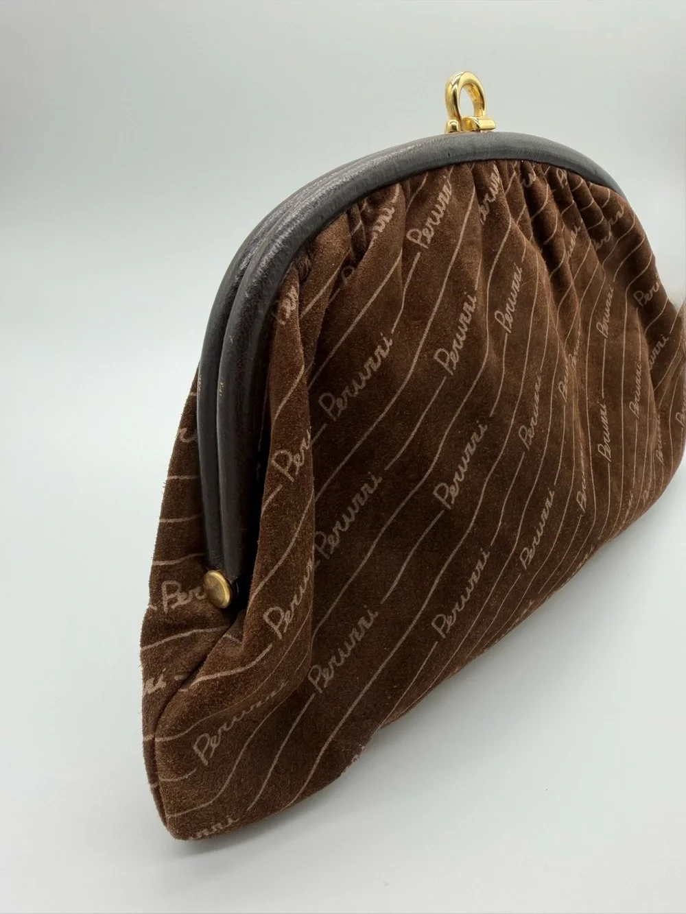 Vintage Late 1960s–1970s Peruzzi Italy Brown Suede Leather Frame Shoulder Bag